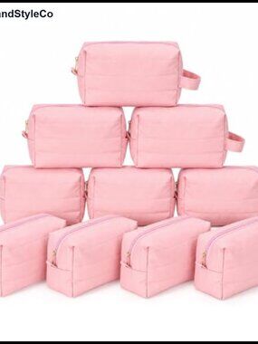 10-Pack Checkered Makeup Bags for Bridesmaids Gift Pouches Bulk Cosmetics